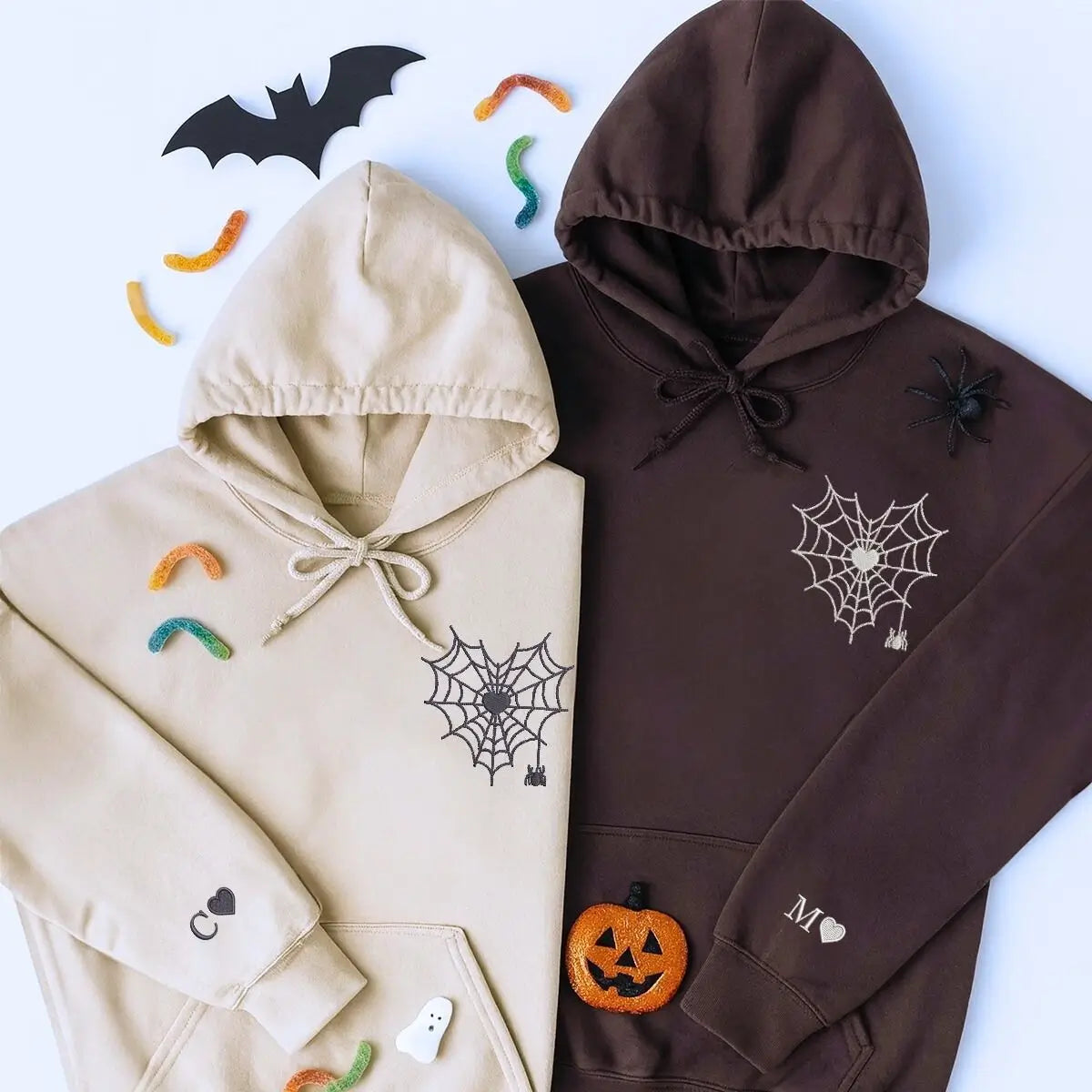 Spider Web Heart Hoodie or Sweatshirt, Custom Embroidered Valentine's Day Gifts for New Couples