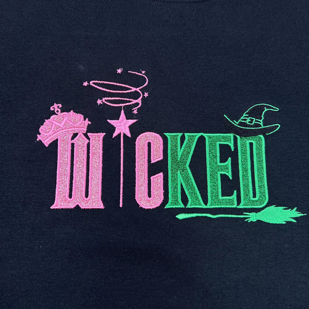 Wicked Defy Gravity Embroidered Sweatshirt | Side Bow Glinda & Elphaba Hoodie