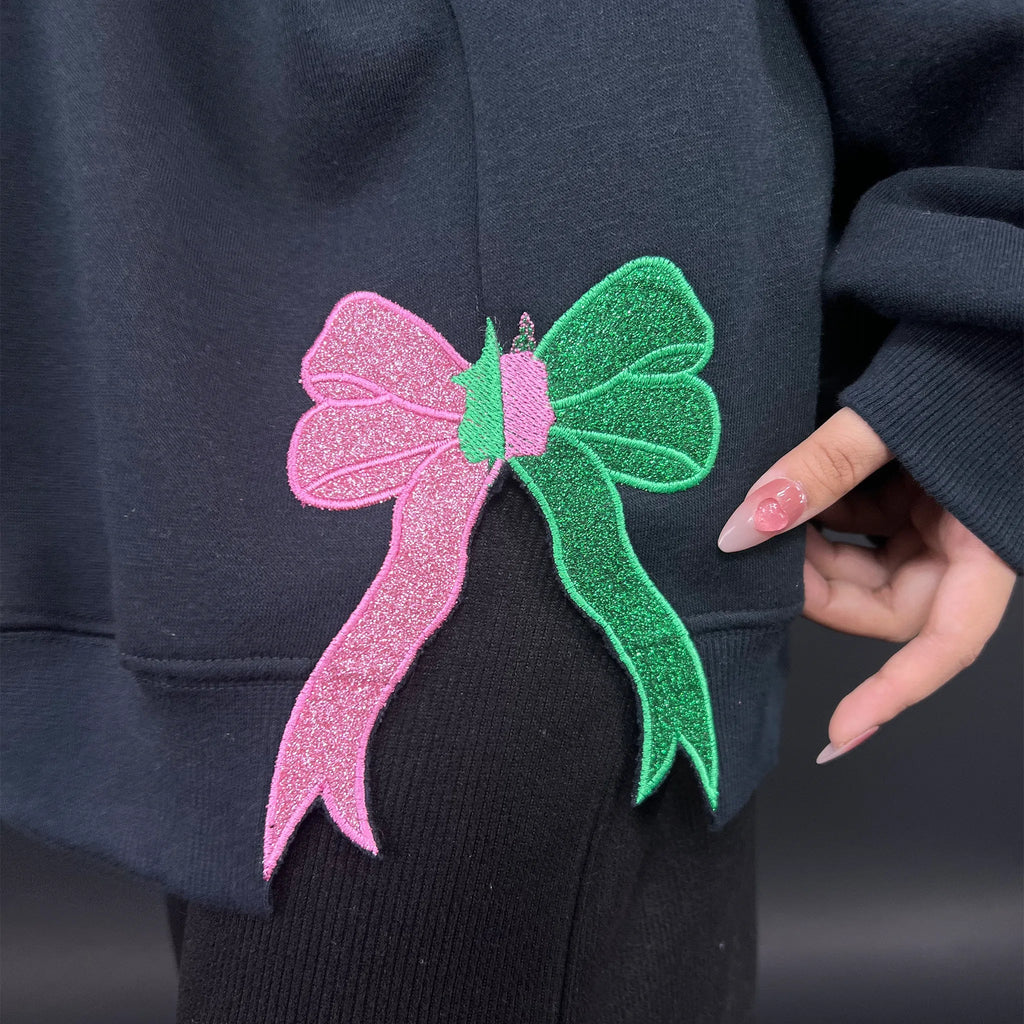 Wicked Defy Gravity Embroidered Sweatshirt | Side Bow Glinda & Elphaba Hoodie