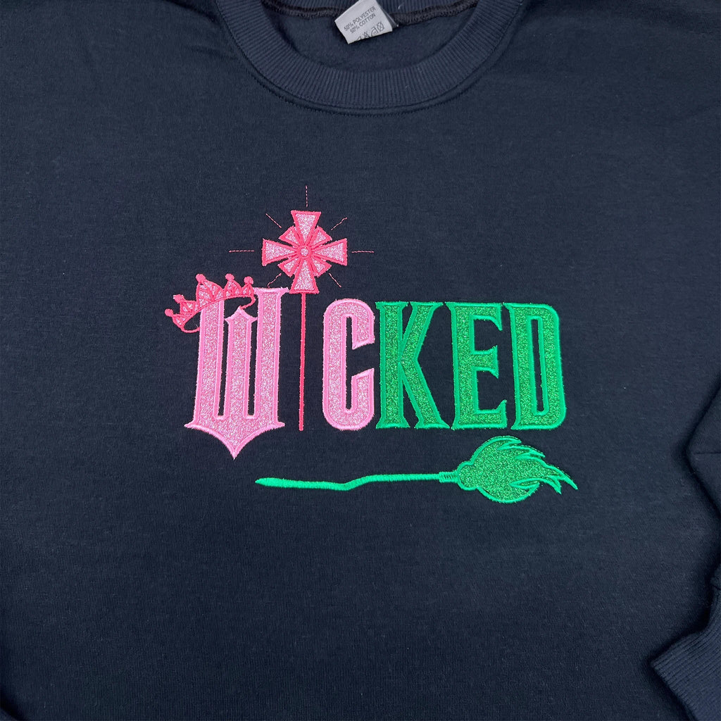 Wicked Movie Embroidered Sweatshirt | Defying Gravity Side Bow Glinda & Elphaba Hoodie